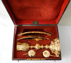 French antique solid silver gilt Baroque Chapel Set
